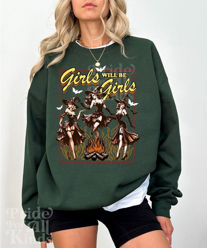 girls will be girls | feminist halloween | dancing skeleton | burn the patriarchy | hex the patriarchy | leftist | witch | spooky liberal