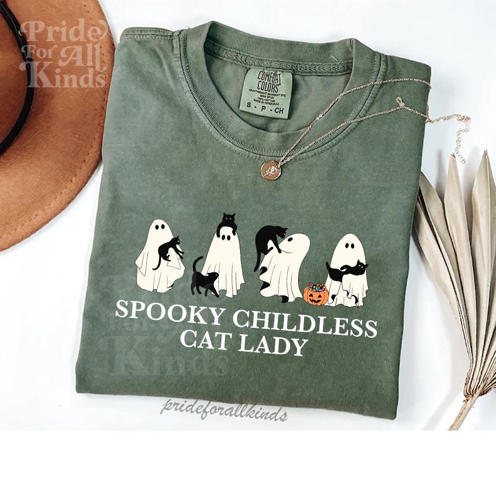 Spooky childless cat lady shirt  | funny cat ghost | hex the patriarchy | spooky cat lady | burn the patriarchy | kamala halloween |feminist