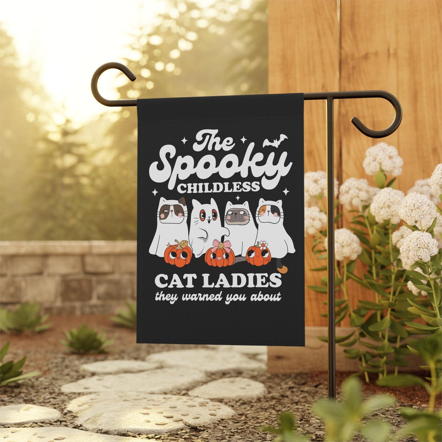 Spooky childless cat lady garden flag | funny cat ghost | feminist halloween | kamala flag | kamala yard sign | cat halloween garden flag
