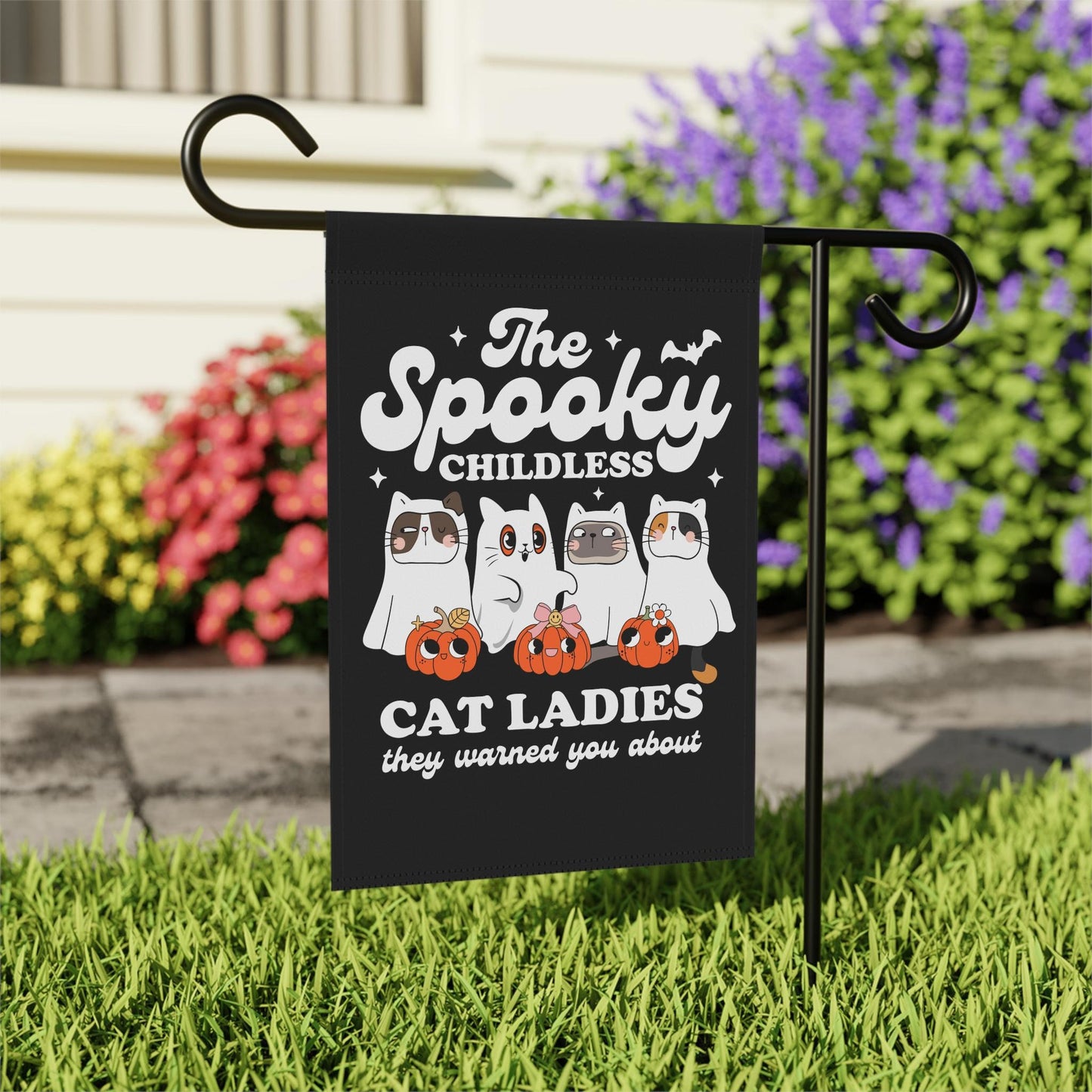 Spooky childless cat lady garden flag
