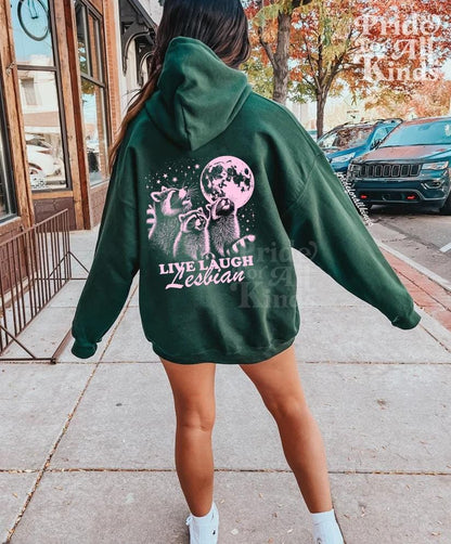 Live laugh lesbian hoodie | queer hoodie | funny lesbian sweatshirt | lesbian pride | raccoon lesbian | femme lesbian | subtle lesbian butch