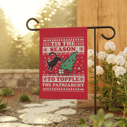 Tis the season to topple the patriarchy | christmas cat flag | childless cat lady christmas flag | feminist christmas flag | xmas | sleigh