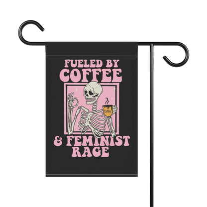 Fueled by coffee and feminist rage garden flag | feminist halloween | boil the patriarchy flag | burn the patriarchy flag | feminist flag