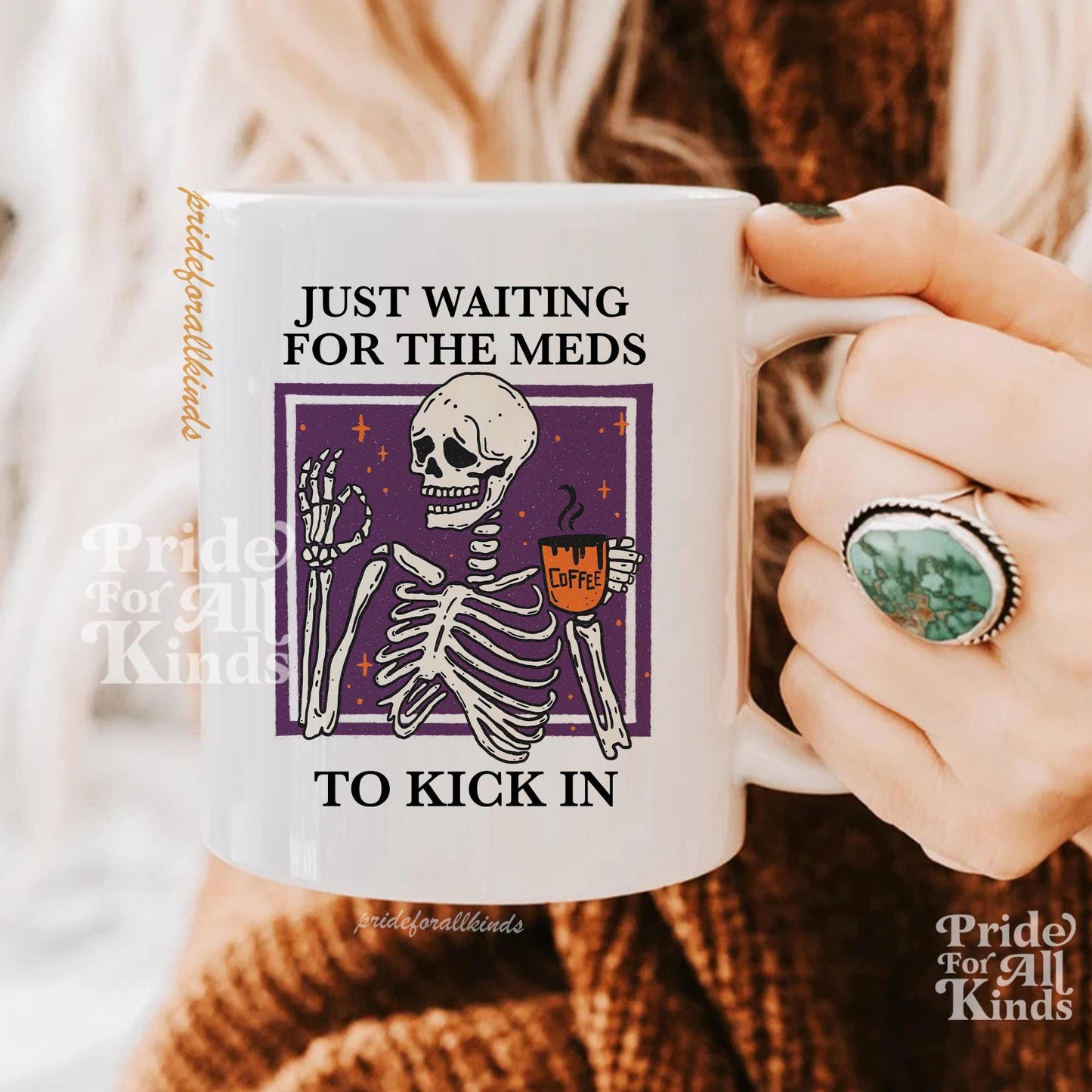 Just waiting for the meds to kick in mug | chronic illness mug | invisible illness | hidden disablity | spoonie mug | multiple sclerosis |