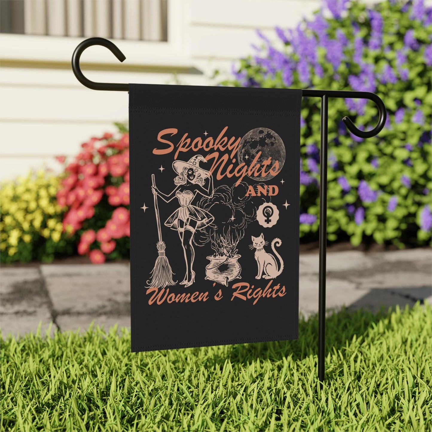 Spooky nights and women's rights | feminist halloween flag | feminist porch | fall feminist | burn the patriarchy | spooky liberal witch