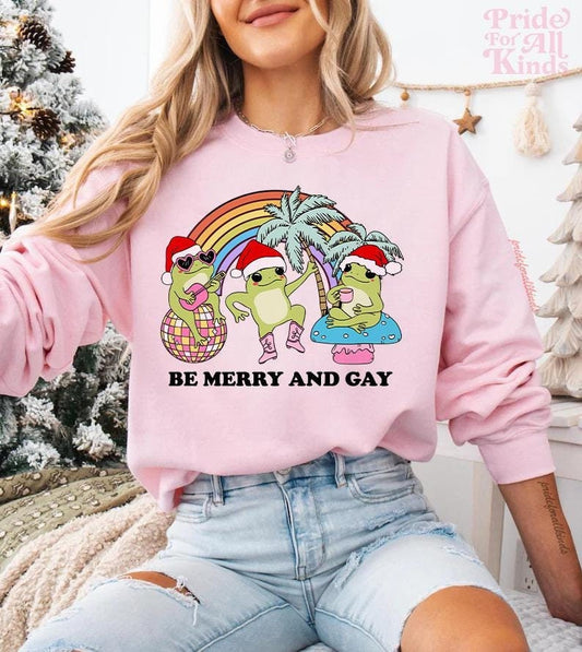 Be merry and gay sweatshirt | queer christmas | gay frogs | queer sweatshirt | lesbian christmas | bisexual christmas | trans | nonbinary
