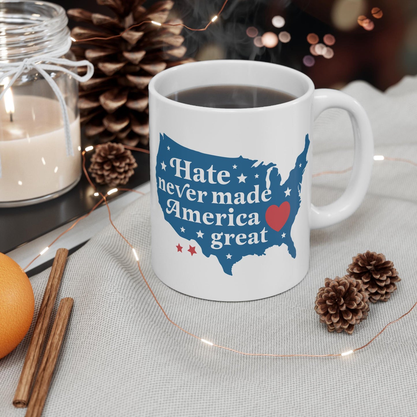 Hate never made America great mug | feminist mug | anti racist | anti fascist | feminist coffee | leftist |anti capitalism no one is illegal