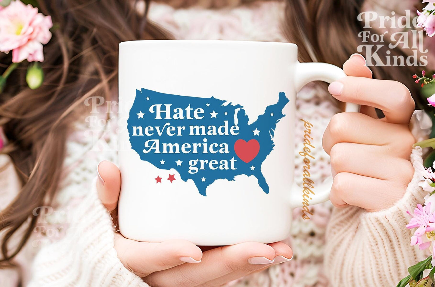 Hate never made america great mug