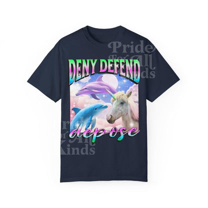 Deny defend depose | comfort colors | anti capitalism | leftist shirt | leftist gifts | dolphin meme | social democrat | people over profit