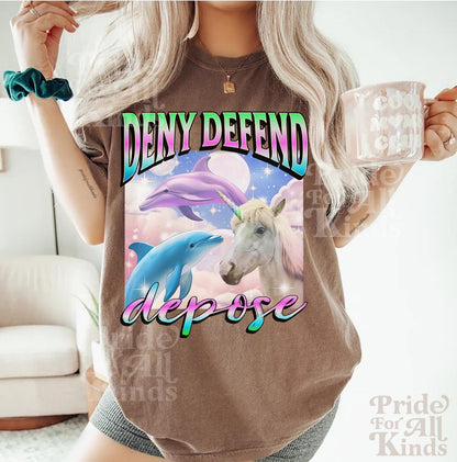 Deny defend depose | comfort colors | anti capitalism | leftist shirt | leftist gifts | dolphin meme | social democrat | people over profit
