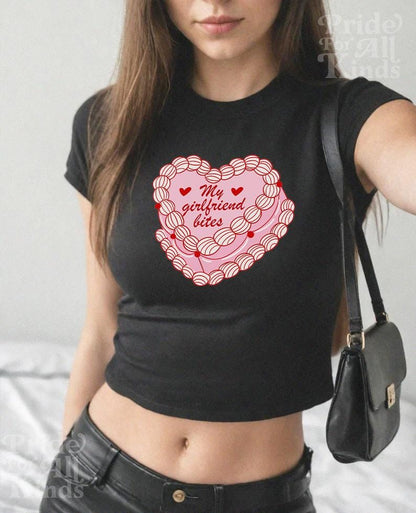 My girlfriend bites | baby tee | lesbian valentines | queer valentine gift | funny girlfriend valentine | bi pride | pride merch butch femme