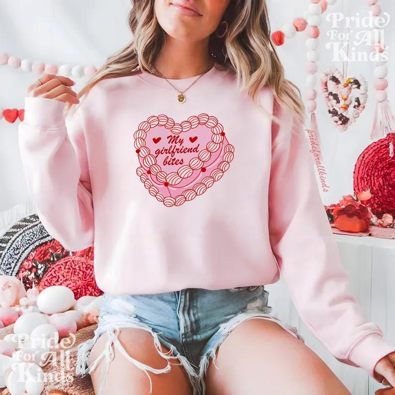 My girlfriend bites | Be mine sweatshirt | femme lesbian | fiance sweatshirt | lesbian valentine | queer valentine gift |plus size valentine