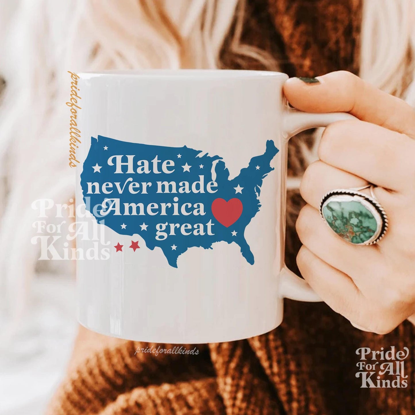 Hate never made America great mug | feminist mug | anti racist | anti fascist | feminist coffee | leftist |anti capitalism no one is illegal