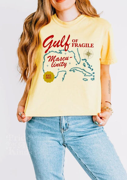 Gulf of fragile masculinity crop top | feminist crop top | gulf of mexico crop | pro immigrant | anti fascism | anti capitalist | liberal