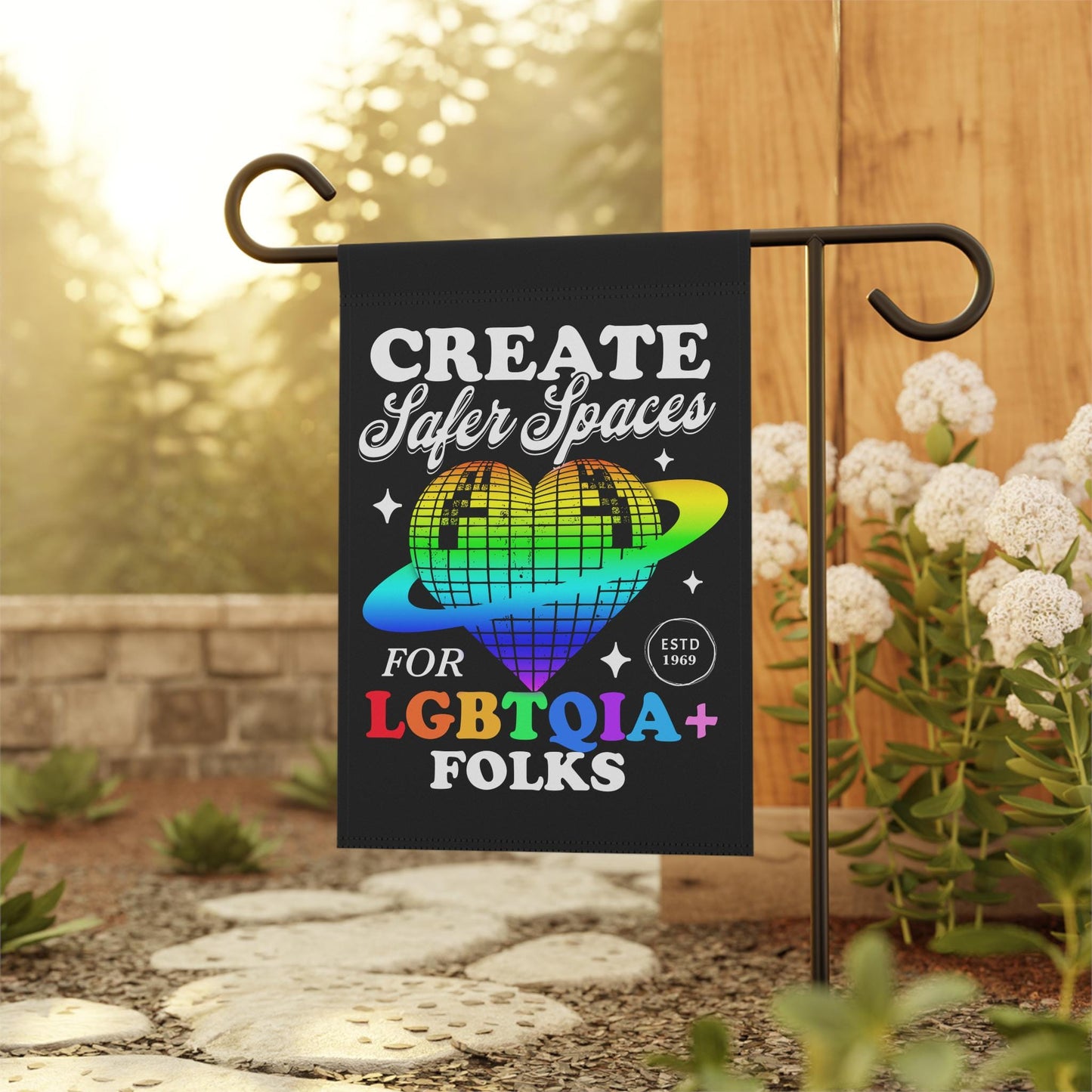 pride garden flag | trans flag | gay pride flag | lgbt pride flag | lesbian flag | Create safer spaces | protect queer youth | trans kids