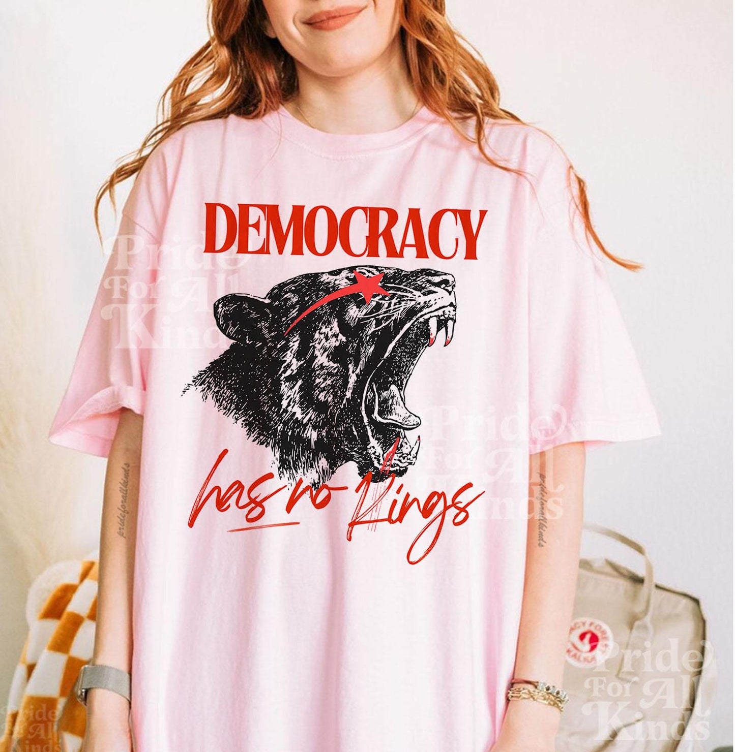 Democracy has no kings | comfort colors | no kings no masters | burn the patriarchy | anti fascism | resist | liberal tshirt |social justice