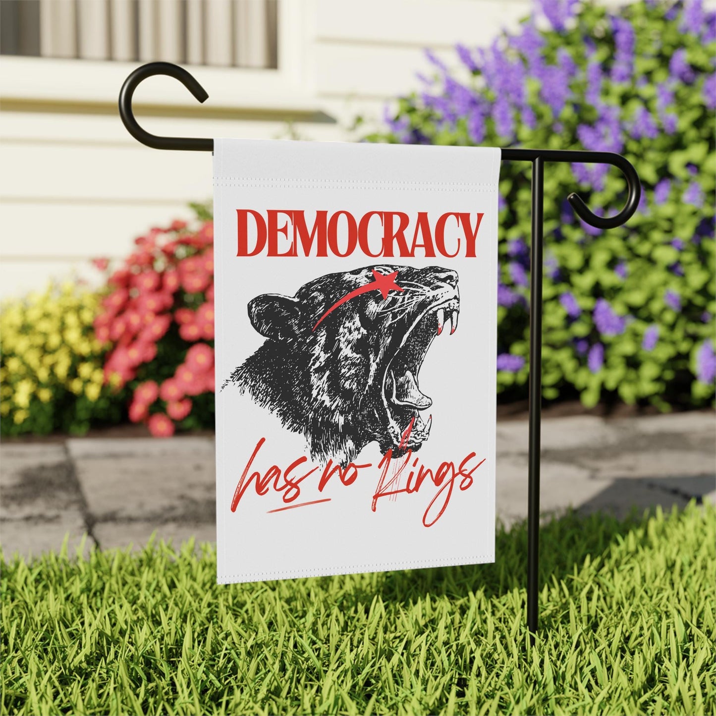 Democracy has no kings flag | no kings no masters no tyrants | anti fascism | resist flag | liberal garden flag | democrat sign | leftist |