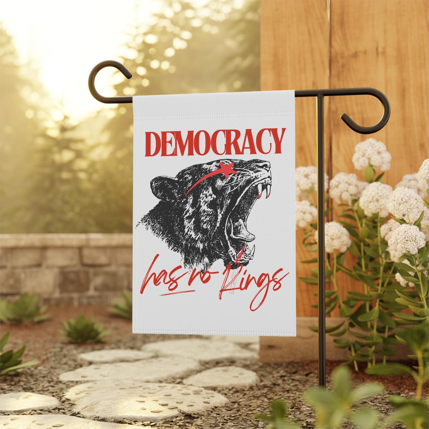 Democracy has no kings flag | no kings no masters no tyrants | anti fascism | resist flag | liberal garden flag | democrat sign | leftist |